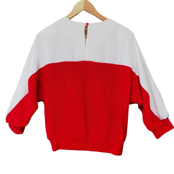 Vintage 1960’s Jerrie Lurie red white sweater, polka dot trim, see measurements - Picture 2 of 6